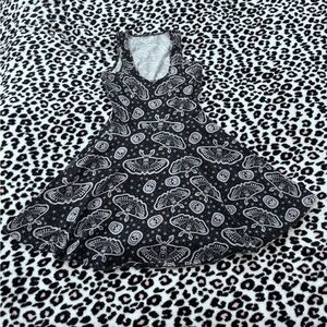 Sourpuss Black & White Moth Print Skater Dress
